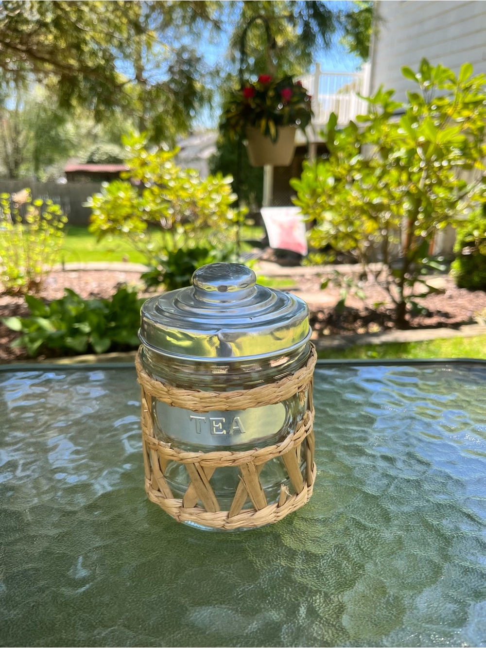 VTG Glass Tea Canister with Woven Rattan Sleeve - Natural